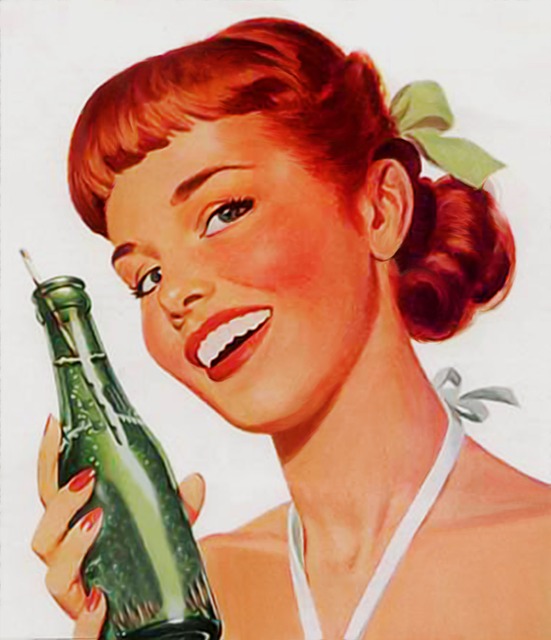 kreslený obrázek děvčete držící láhev s nápojem